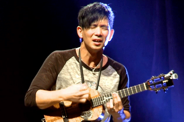 Jake Shimabukuro plays a cover of Adele's 'Rolling in the Deep' at the Jorgensen Center for the Performing Arts on Nov. 29. (Bret Eckhardt/UConn Photo)