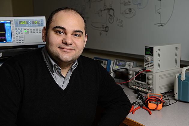 Ali Bazzi, assistant professor of electrical and computer engineering, at his lab. (Peter Morenus/UConn Photo)