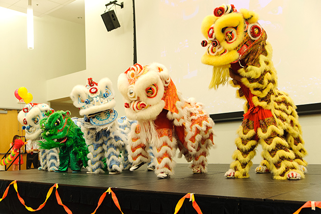 Members of the Hong Tinh Duong Lion Dance Team perform at the Lunar New Years Celebration at the Student Union on March1, 2013. (Max Sinton/UConn Photo)