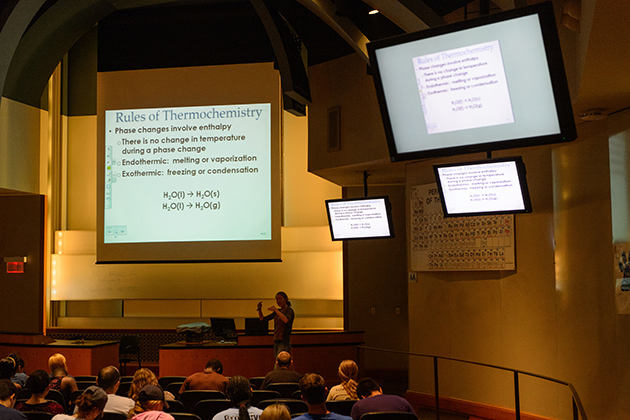 Aimee Morey-Oppenheim, assistant professor of chemistry in residence, lectures at the Chemistry Building on July 8, 2013. (Peter Morenus/UConn Photo)