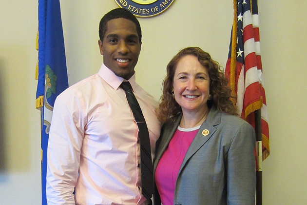 Byron Jones'15 (CLAS) with U.S. Representative Elizabeth Esty in Washington, D.C. during the summer of 2013 when he sered as an intern in Esty's office on Capital Hill.
