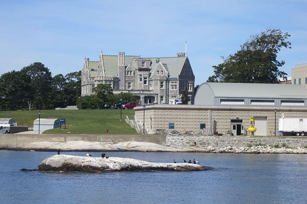 A view of Branford House at the Avery Point campus, taken from the Mystic Whaler. (Nathaniel Trumbull/UConn Photo)