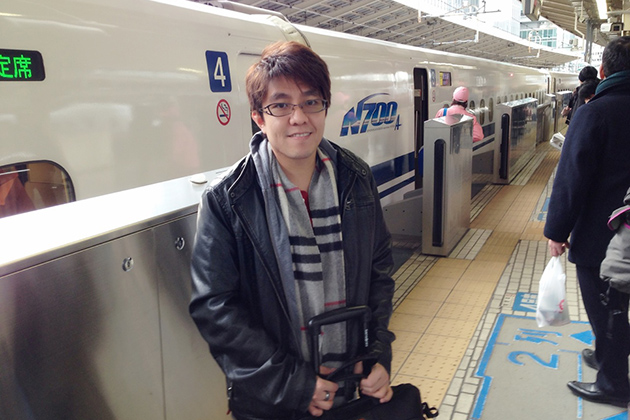 Professor Anson Ma takes the Shinkansen (high-speed train) from Tokyo to Kyoto, during a five-day trip to Japan as part of the Young Scientist Exchange. (Photo courtesy of Anson Ma)