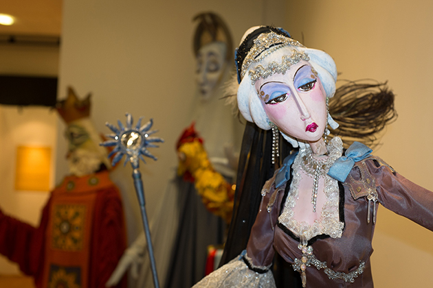 An exhibit of Frank Ballard's rod puppets at the Ballard Institute and Museum of Puppetry at Storrs Center on Feb. 27, 2014. (Peter Morenus/UConn Photo)