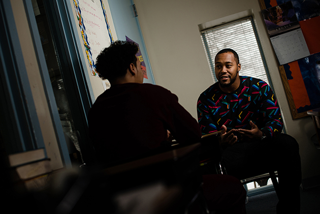 Danny Lansanah, ’08 (CLAS), former UConn linebacker, at Alternative Rehab Communities in Harrisburg, PA, where he works as a counselor with at-risk youth. (Sten Hartman)