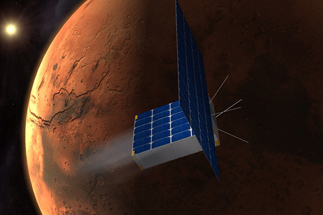 A rendering of the spacecraft that will take the time capsule to Mars. (Courtesy of MIT Space Propulsion Lab)