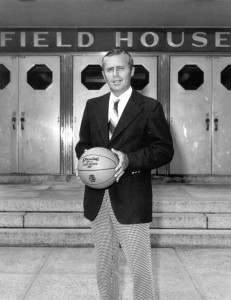 Dee Rowe, head coach of men's basketball 1969-70 through 1976-77, outside the Hugh Greer Field House. (UConn Athletic Communications file photo)