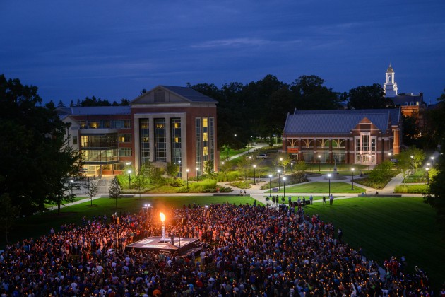 A view of the Convocation ceremony held on the Student Union Mall on Aug. 22, 2014. (Peter Morenus/UConn Photo)
