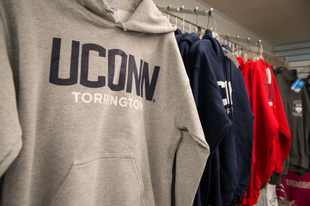 UConn Torrington sweat shirts for sale at the Torrington campus on April 16, 2014. (Peter Morenus/UConn Photo)