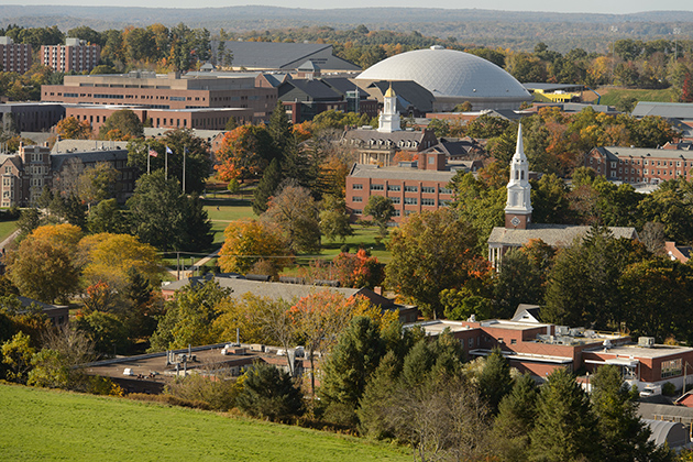 An aerial view of the Storrs Campus on Oct. 9, 2013. (Peter Morenus/UConn Photo)