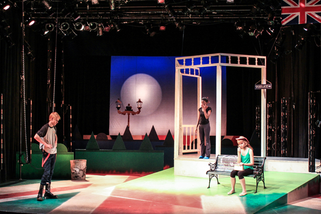The London set in Act 2 of the Connecticut Repertory Theatre production of Cloud 9 designed by Kacey Skurja '15 (SFA), which runs from Oct. 23 to Nov. 2 in the Studio Theatre. (Tim Brown Photo for UConn)