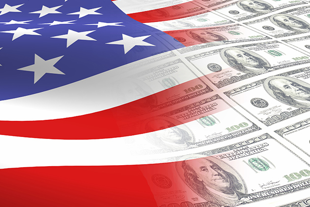 American flag with $100 bills. (iStock/UConn photo)