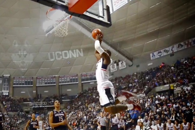 Rodney Purvis dunks the ball during the inter-squad scrimmage at First Night. (UConn Photo)