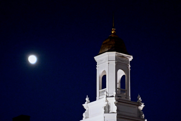 The cupola of the Wilbur Cross Building in the moonlight. (UConn Photo)