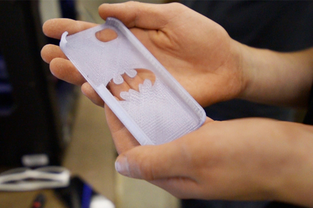 A smartphone case with a Batman logo produced by a member of the 3D Printing Club. (Cody Carver '15 (CLAS)/UConn Photo)