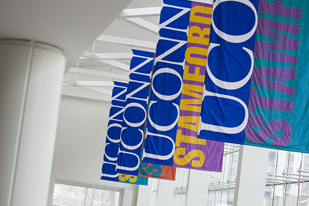 Photo of banners at the Stamford Campus.