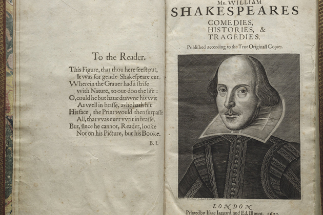 Title page from “First Folio” -- the first collected edition of William Shakespeare’s plays published in 1623. (Courtesy of the Folger Shakespeare Library)