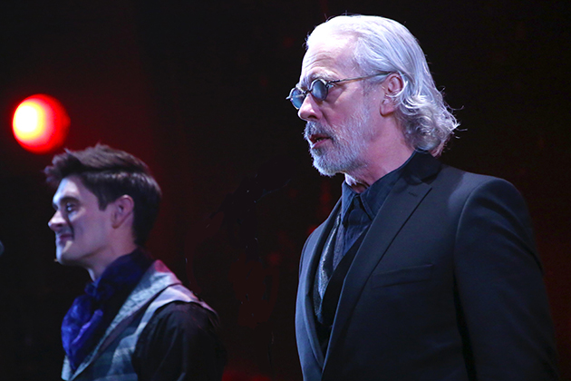Luke Hamilton, left, (Ensemble) and Terrence Mann (Inspector Javert) in Les MisÉrables: A Musical Celebration onstage at Connecticut Repertory Theatre’s Harriet S. Jorgensen Theatre. (Gerry Goodstein for UConn)
