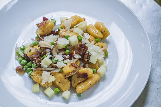 Chef Kyle Davis's award-winning recipe for Sweet Potato Gnocchi, made with eight different local ingredients. (Jeff Gonci for UConn)