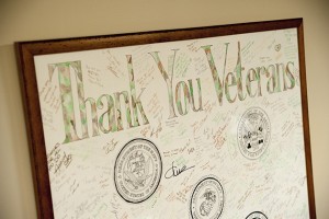 A framed thank you to veterans at the Oasis in the Student Union on Nov. 5, 2013. (Sean Flynn/UConn Photo)