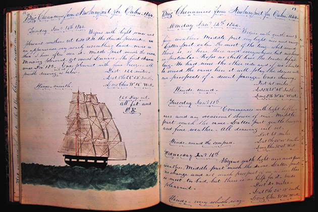 Ship's log of Brig Chenamus. (Courtesy of Newburyport Maritime Society Inc.)