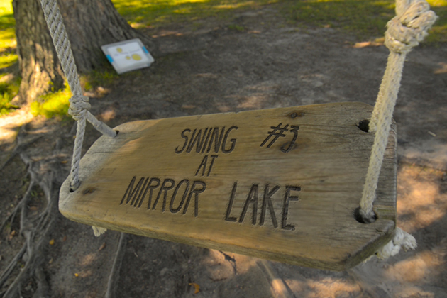 The swing beside Mirror Lake. (Elizabeth Caron/UConn Photo)