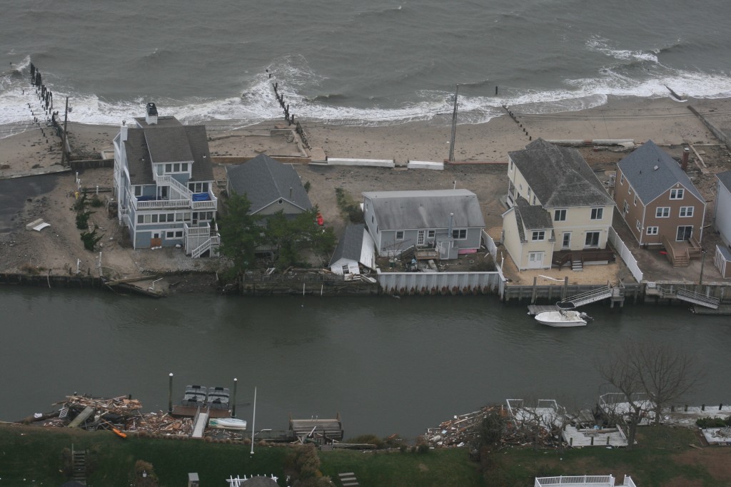 An aerial view of homes inundated by water along the Connecticut shorleline in the aftermath of Hurricane Sandy.