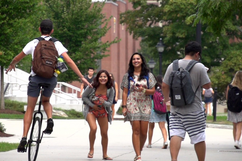 Unicycles are now trending among students at the Storrs campus. (Ryan Glista '16 (CLAS)/UConn Photo)