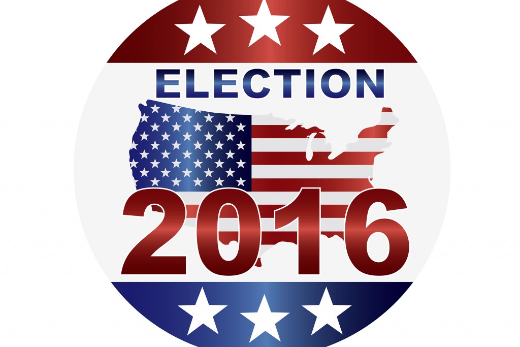 Election 2016 button with US flag map in map silhouette. (iStock Image)