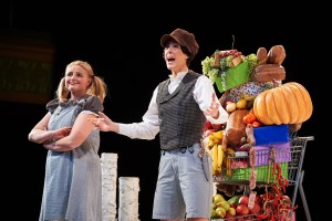 A dress rehearsal for UConn Opera's presentation of "Hansel and Gretel" at the Jorgensen Center for the Performing Arts on Jan. 27, 2016 with Caroline O’Dwyer ’11 (SFA) as Hansel, Katelyn Lewis ’15 (SFA) as Gretel and Spencer Hamlin ’13 (SFA) as the witch. (Peter Morenus/UConn Photo)