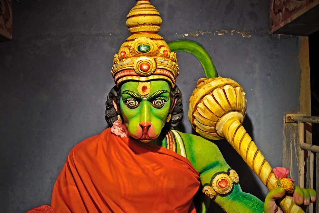 The Hindu monkey god Hanuman at Kovil Montagne (mountain temple) in Mauritius, an example of a religious symbol that may cause people to conform to social norms. (Dimitrios Xygalatas/UConn Photo)