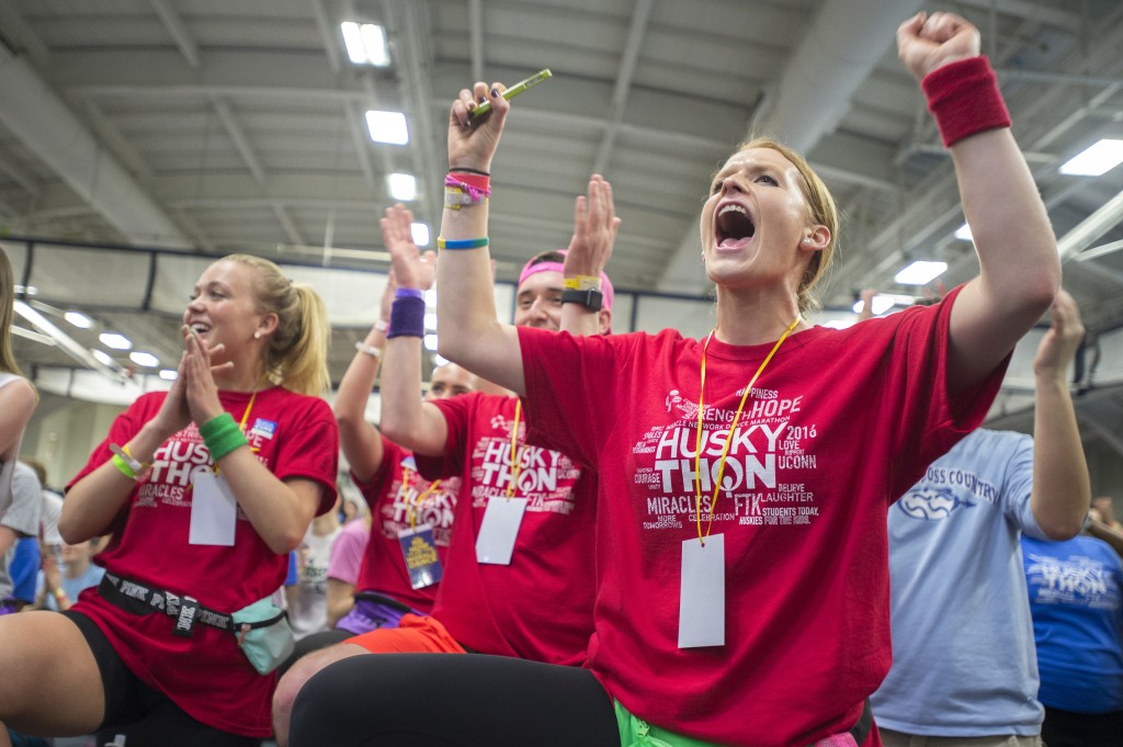 This year's HuskyTHON, an 18-hour dance marathon that caps a year-long student fundraising effort, raised a record total of more than $716,000 for Connecticut Children's Medical Center. (Sean Flynn/UConn Photo)
