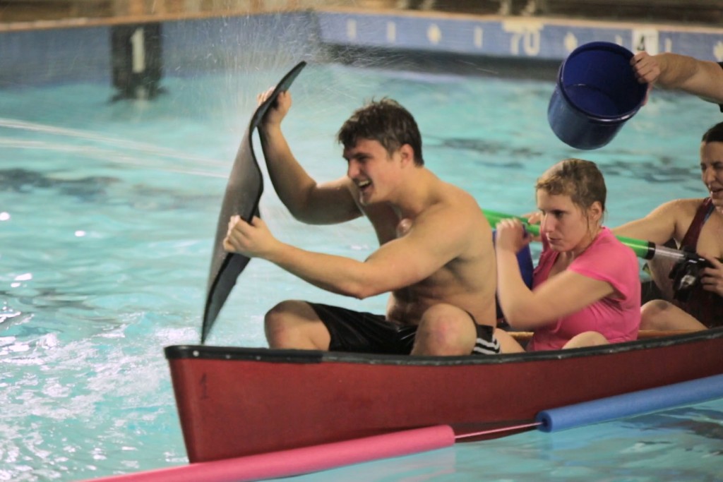 Six canoes enter. One canoe leaves. Students participated in a Canoe Battleship tournament this week where six crews tried to sink enemy ships. (Timothy Henning '18 (SFA)/UConn Photo)