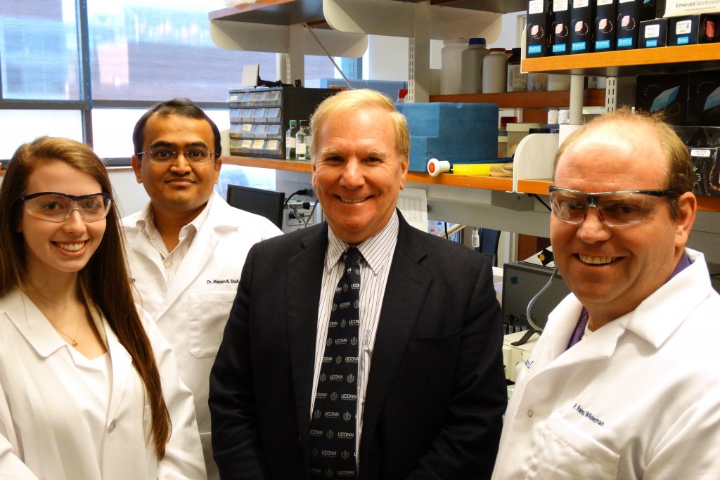 Pharmacy dean James Halpert, with members of his research team. (Elizabeth Anderson/UConn Photo)