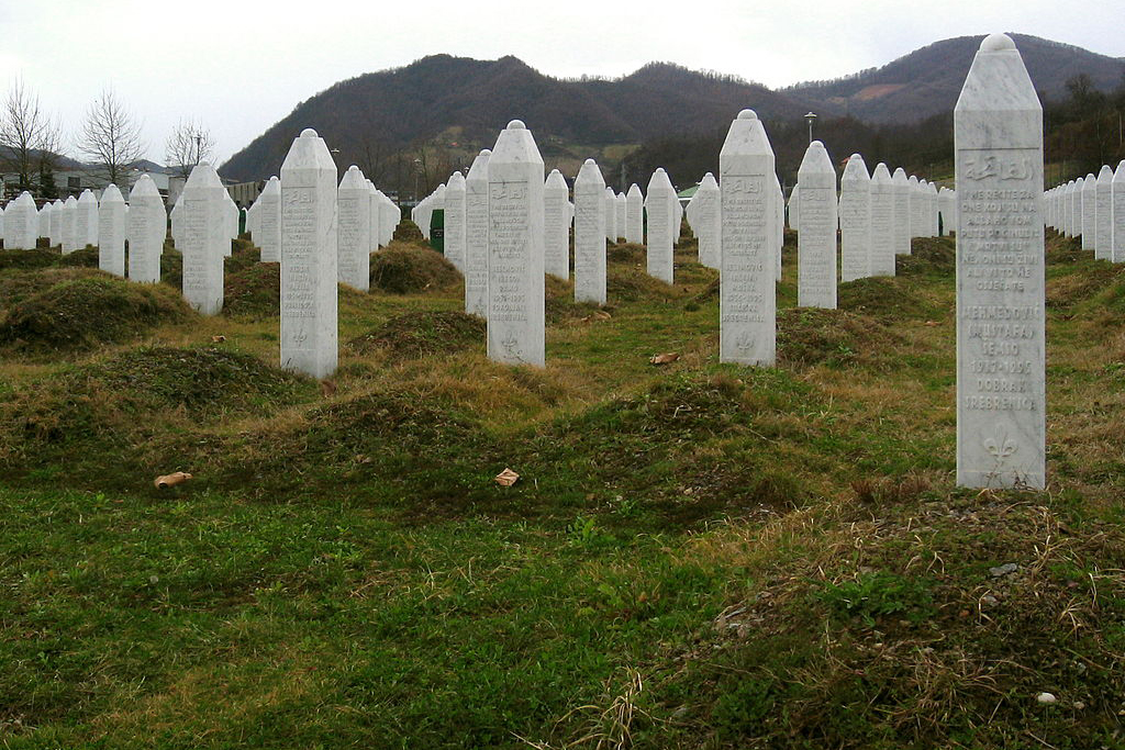 Gravestones at the Potočari genocide memorial near Srebrenica. (Michael Büker Photo, via Wikimedia Commons)