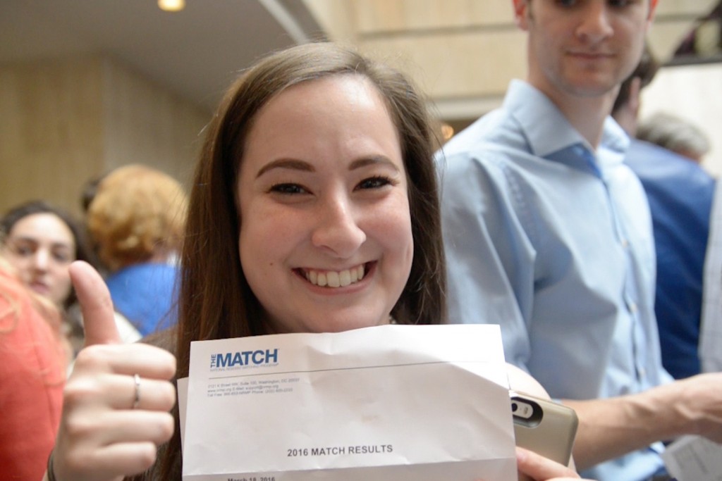 A medical student celebrates Match Day 2016 at UConn Health. (Elizabeth Caron/UConn Photo)