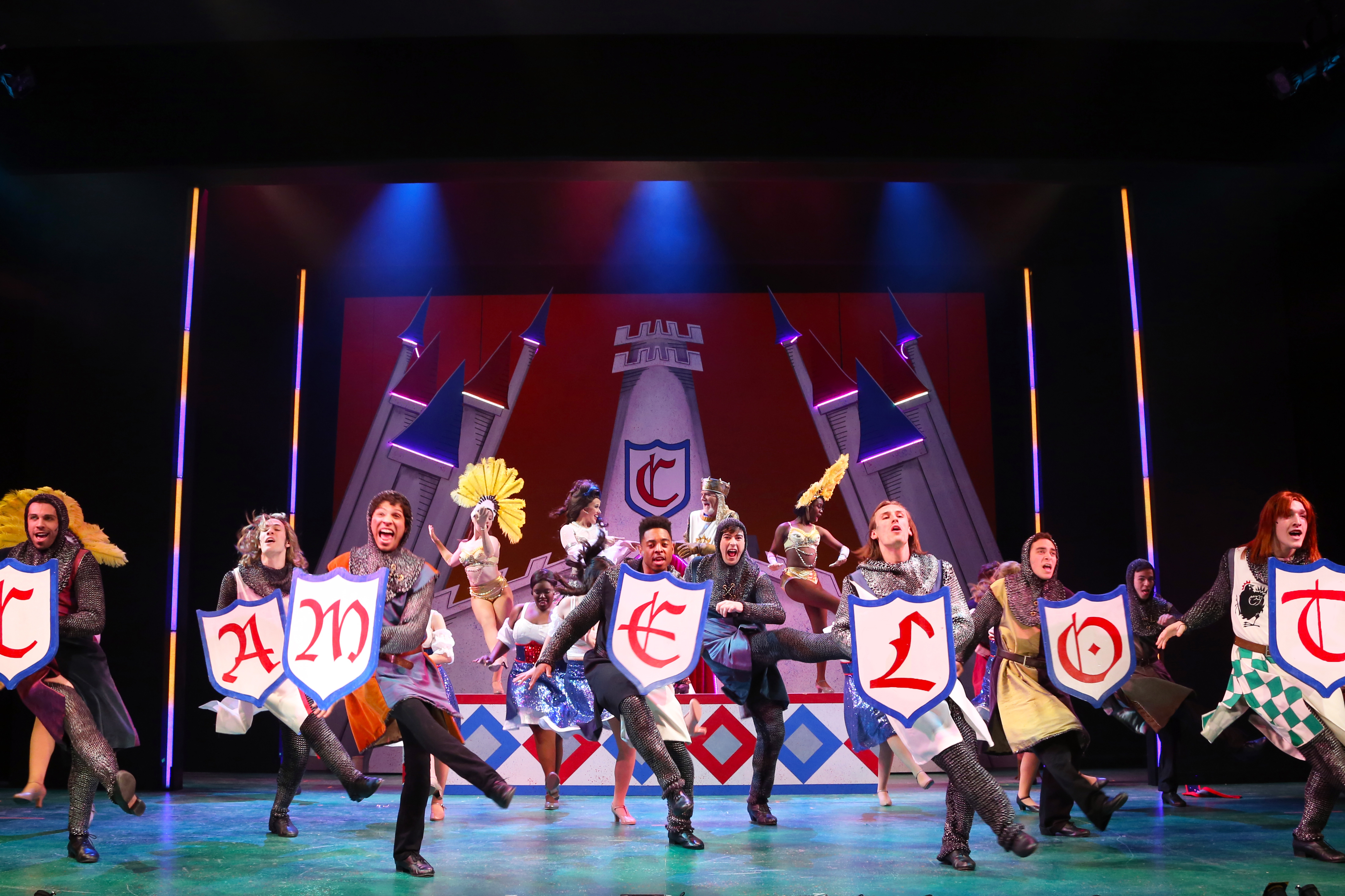 BFA and MFA acting students star in Monty Python’s Spamalot onstage at Connecticut Repertory Theatre April 21-May 1, 2016. (Gerry Goodstein for UConn)
