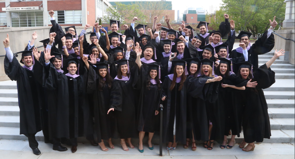 Some of the 150 graduates of the Class of 2016 celebrating at the 45th Commencement of UConn Health on May 9 (Photo by John Atashian).