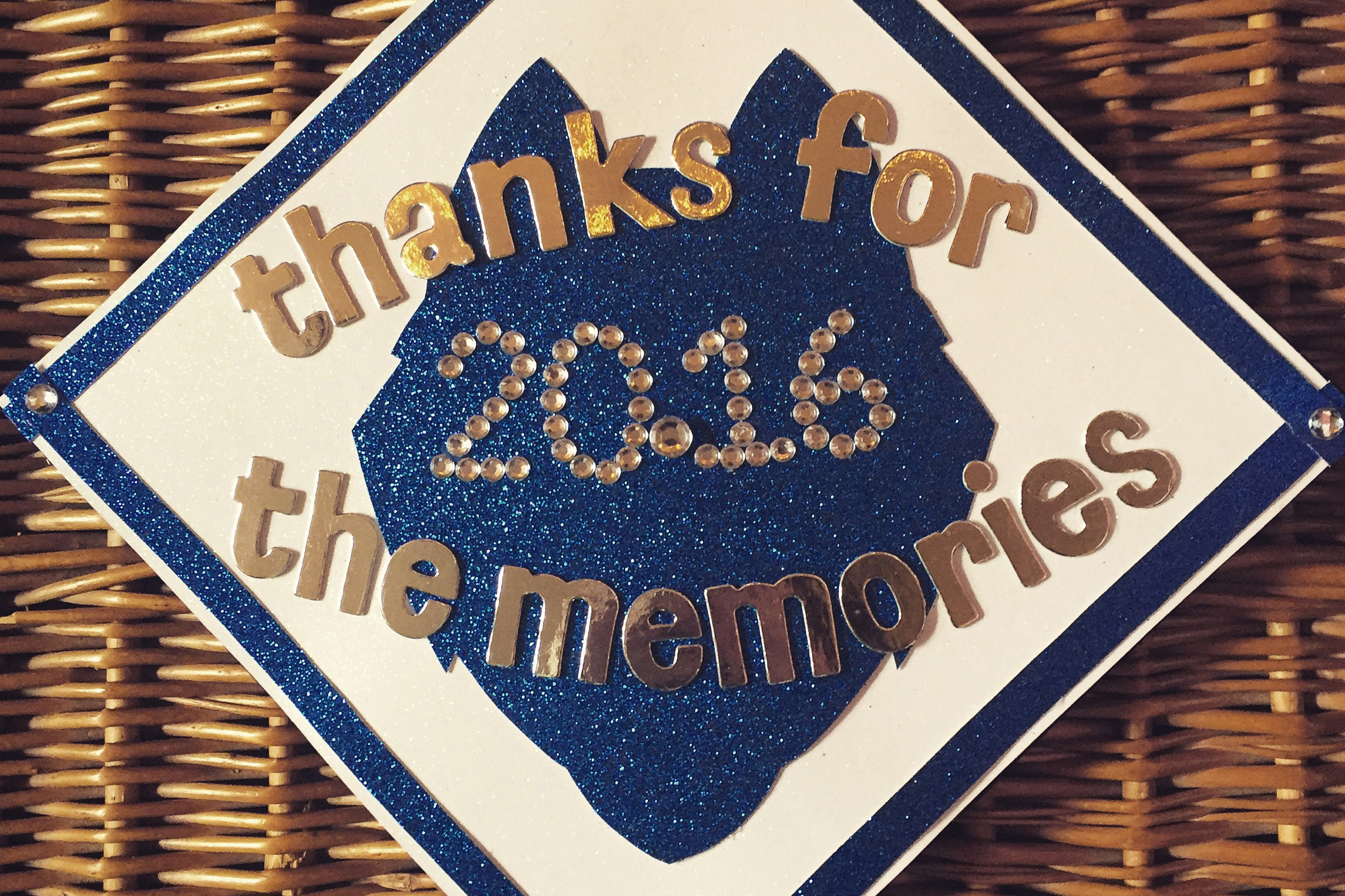 "Thanks for the memories" decorated graduation cap, Class of 2016.