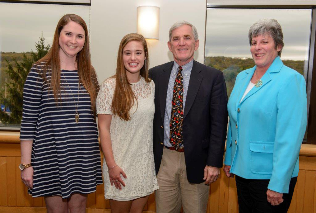 From left, UConn nursing students Jennifer Kline and Nicole Karich, Susan D. Flynn Oncology Nursing Fellowship Program founder Fred Flynn, and Director of Staff and Patient Education/Professional Development Mary Ellen Hobson at UConn Health. (Photo by Janine Gelineau)