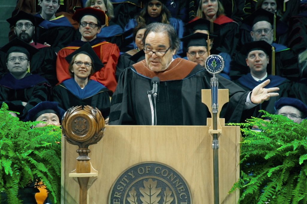 Film director and screenwriter Oliver Stone spoke about academic failure and perseverance during the Graduate School Commencement address. (Bret Eckhardt/UConn Photo)