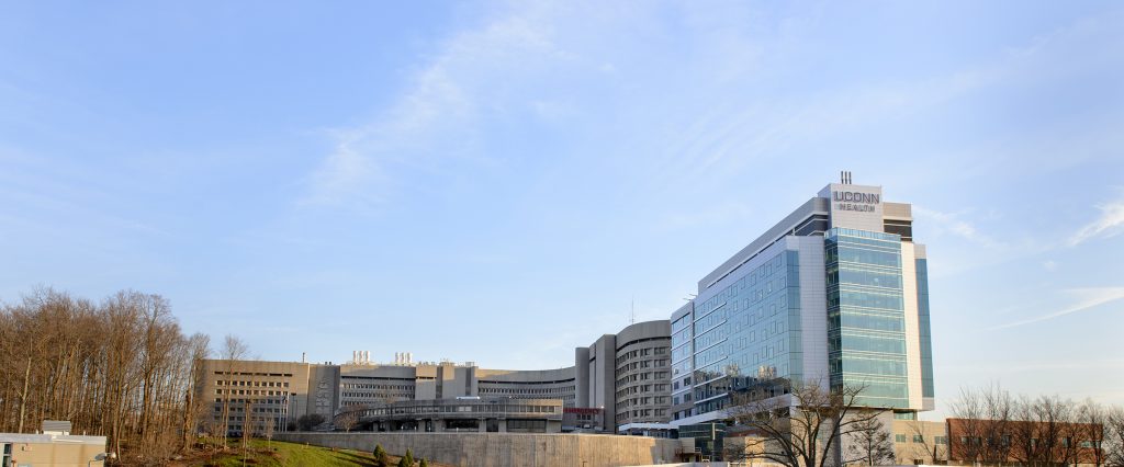 UConn Health's University Tower and Connecticut Tower. (Photo by Janine Gelineau)