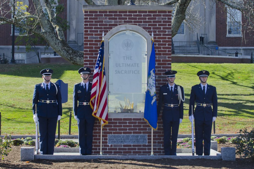 Veterans Day Ceremony at UConn's Ultimate Sacrifice Memorial. (Ariel Dowski '14 (CLAS)/UConn File Photo)