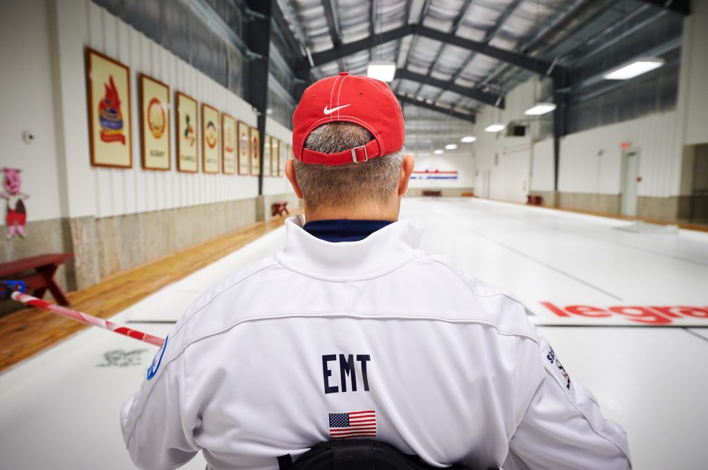 Steve Emt practices at the Norfolk Curling Club on Oct. 29, 2015. (Peter Morenus/UConn Photo)