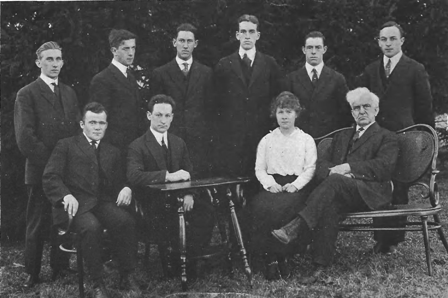 The Board of the Connecticut Campus, with faculty advisor Professor Henry Monteith seated front row right, from the 1915 Nutmeg Yearbook. (Archives & Special Collections, UConn Library)