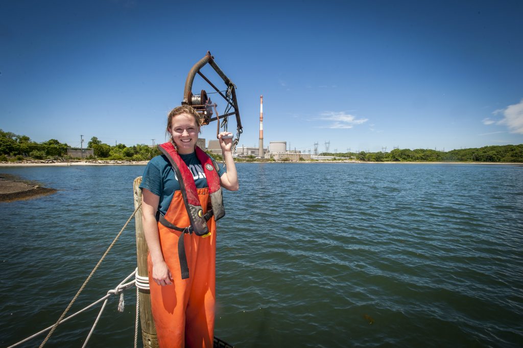 Environmental studies major Hannah Casey is gaining valuable work experience as an environmental monitor during an internship at the Millstone Nuclear Power Plant. (Sean Flynn/UConn Photo)