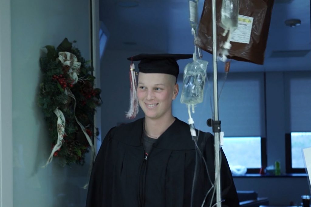 Student-athlete Ryan Radue ’15 (BUS) survived cancer and was able to graduate after receiving treatment at UConn Health.