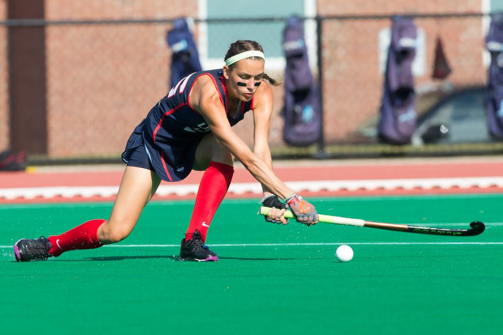 Junior Charlotte Veitner is tied for 2nd in UConn field hockey all-time points, and just 36 points away from overtaking the top point scorer in program history. (Stephen Slade '89 (SFA) for UConn)