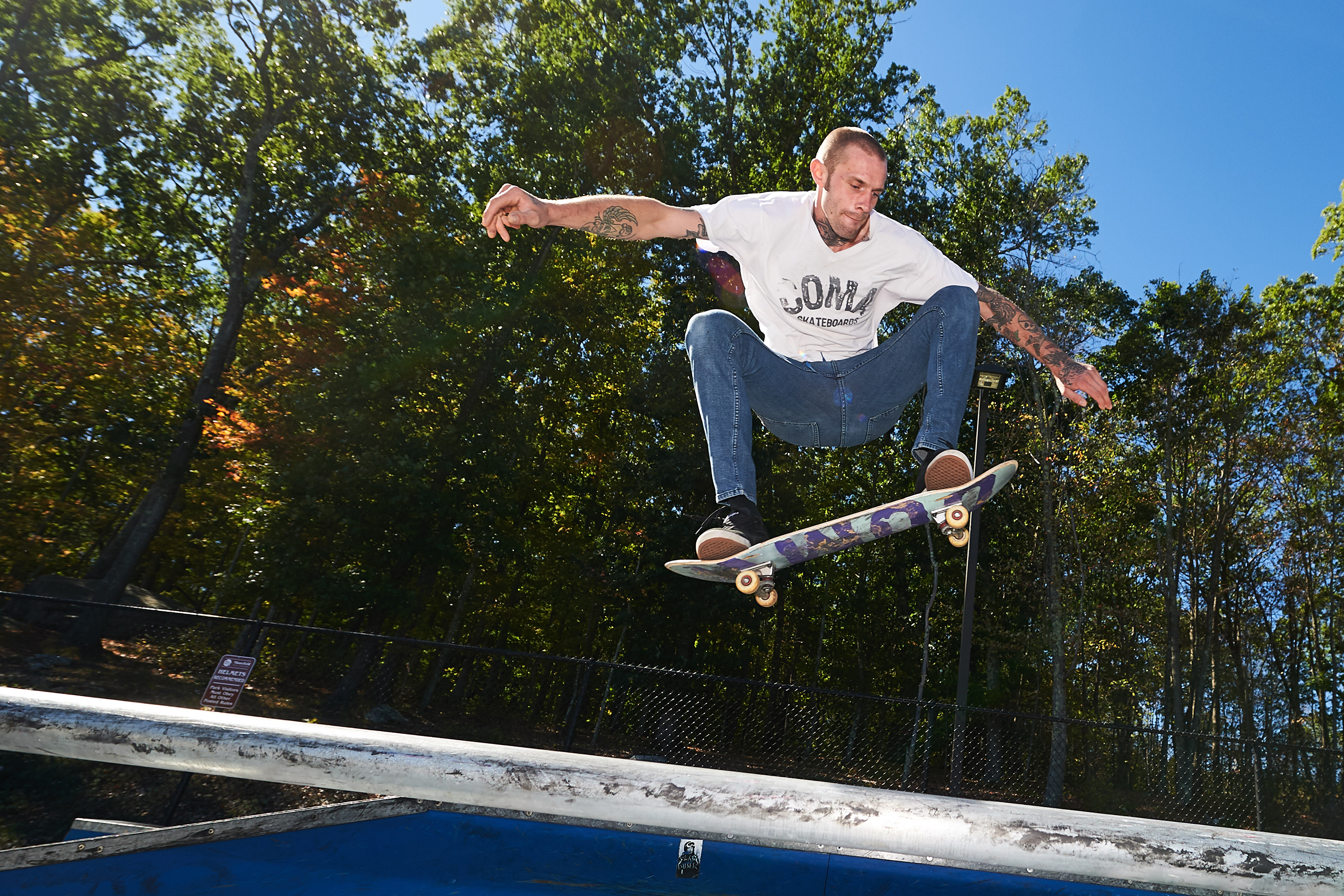 Bent Cordy rides one of his COMA skateboards at the Mansfield Skate Park on Sept. 25, 2016. (Peter Morenus/UConn Photo)