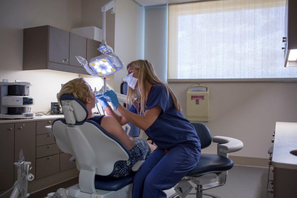 The new emergency department at UConn John Dempsey Hospital features a room dedicated for dental emergencies - one that features a dental chair in place of a stretcher. (Photo by Paul Horton)